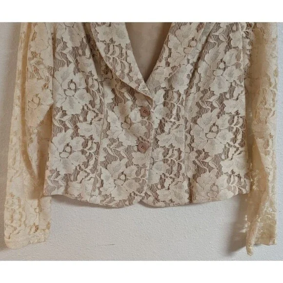 Women's Cabi #249 LACE BLAZER Ivory Cotton Blend Button-Up Jacket Size 6 - Picture 4 of 12